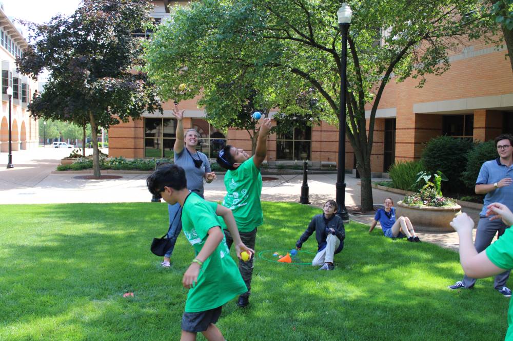 Campers play a cooperative game